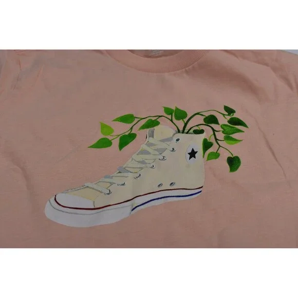 Converse Womens Peach Slim Fit Short Sleeve Shoe Let's Grow Graphic T-Shirt M - Picture 8 of 9